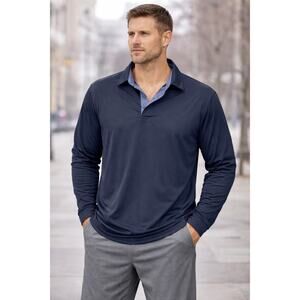 Maelreg Performance Polo Mens Large Navy Blue Long Sleeve Stretch Shirt Casual